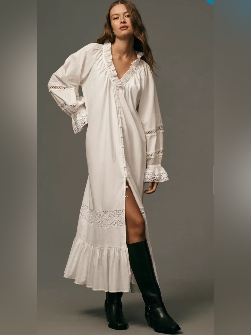 Forever That Girl Mistizia White Cotton Ruffled Lace Midi Dress Size M
